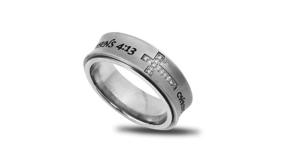 Cross Spinner Ring his Strength Phil. 4 13 Etsy