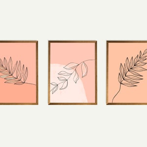 Set of 3 Blush Foliage Art Prints, Abstract Floral Wall Art, Abstract Decor, Contemporary Art Print, Digital Download, Bedroom Decor