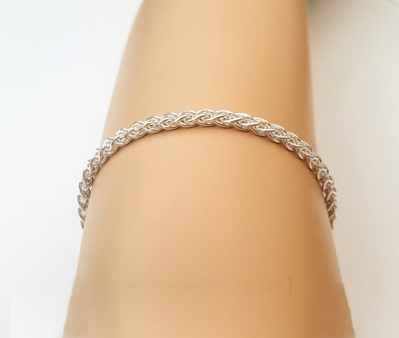 Source 18ct White Gold Braided Wheat Chain Bracelet with extender chain