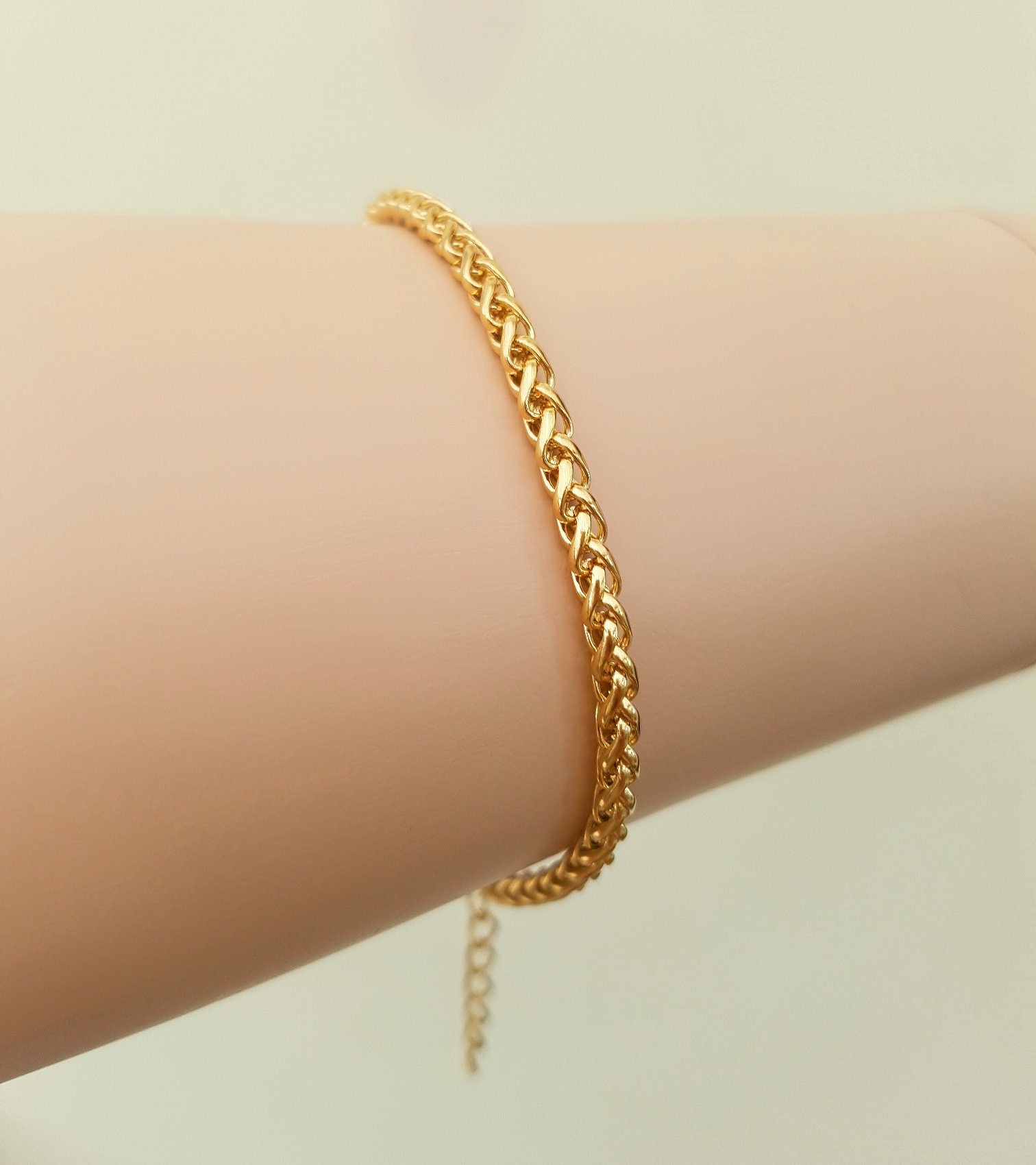 Source 18ct White Gold Braided Wheat Chain Bracelet with extender chain