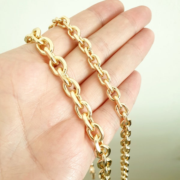 6mm or 9mm Gold Oval Rolo Cable Cross Link Replacment Purse Chain 30cm - 120cm