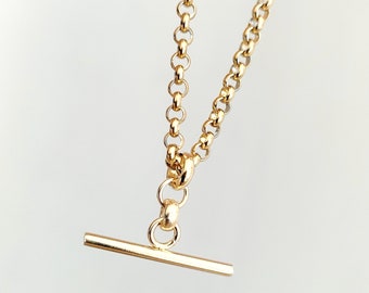 Collier avec pendentif barre en T Source et chaîne Rolo Belcher plaquée or de 3 mm