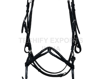 Anatomical Drop Noseband Bridle Padded Headpiece Handmade Black Leather Tack