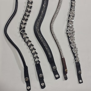 Crystal Pferdestirnband: Schwarzes Leder Englischer Bling Bling