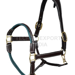 Handcrafted Leather Horse Halter with Rope Noseband – Adjustable & Durable
