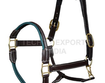 Handgefertigtes Leder-Pferdehalfter mit Seil-Nasenband - verstellbar und robust