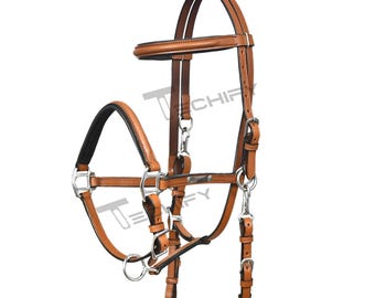 Braun Leder Trense Zaumzeug Sidepull Endurance Zaumzeug mit verstellbarer Zaumzeug