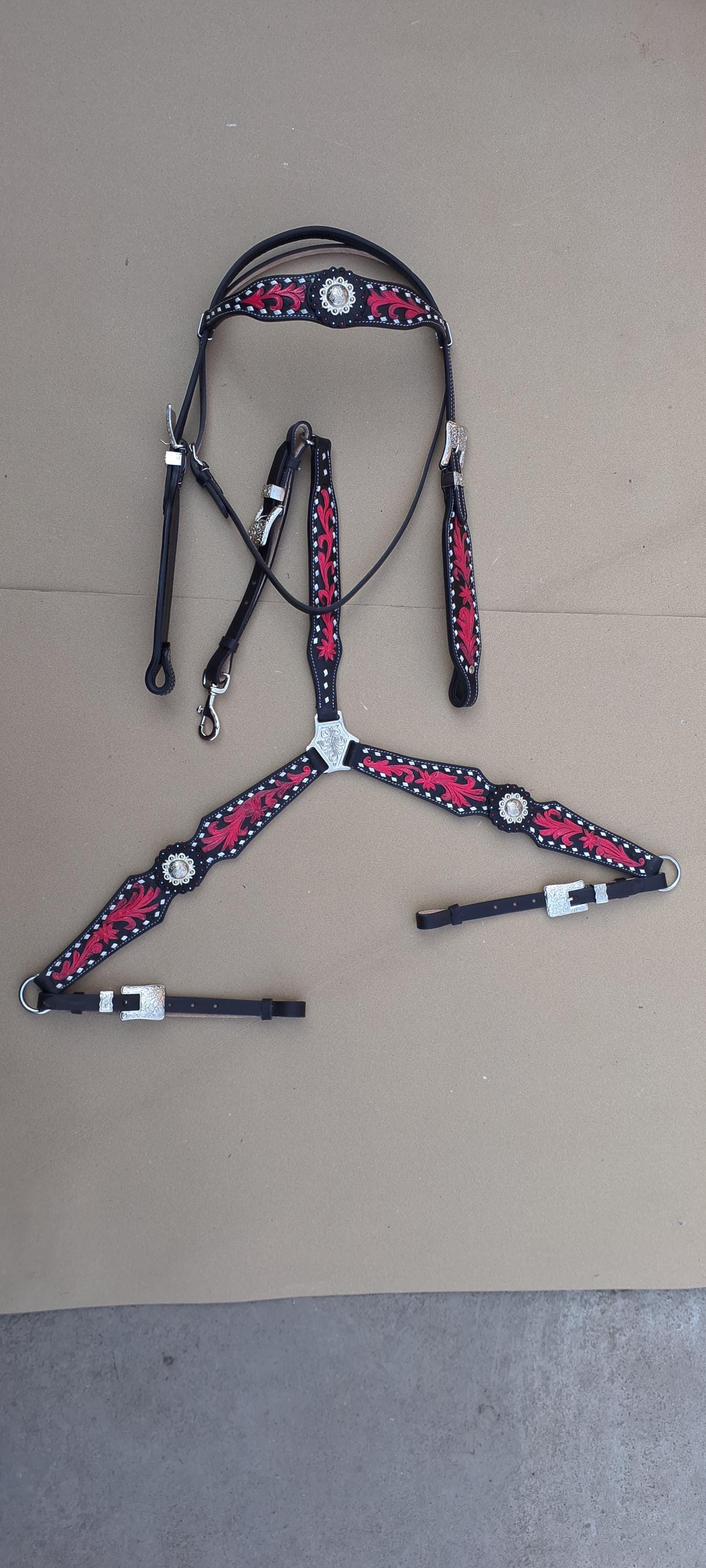 Lot Rênes Et Bride Avec Conchos En Argent - Matériel Équitation - Neuf