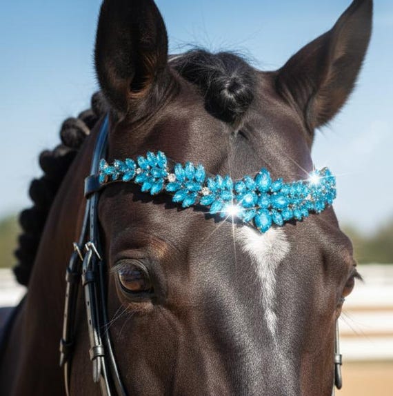 Frontain De Bride Cheval – Cristaux Scintillants – Cuir Noir – Neuf