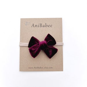 Velvet Christmas Hair Bow | Baby Christmas Headband |Burgundy Velvet Bow | Baby Headband | Baby Girl Bow | Hair Clip | Velvet Headband