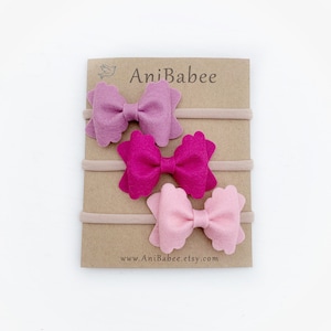 Baby Bow Headband, Hair Bows, Newborn Headband, Baby Headband, Baby-Girl Bow Headband, Felt Bow, Baby Headband Set, Nylon Baby Headband