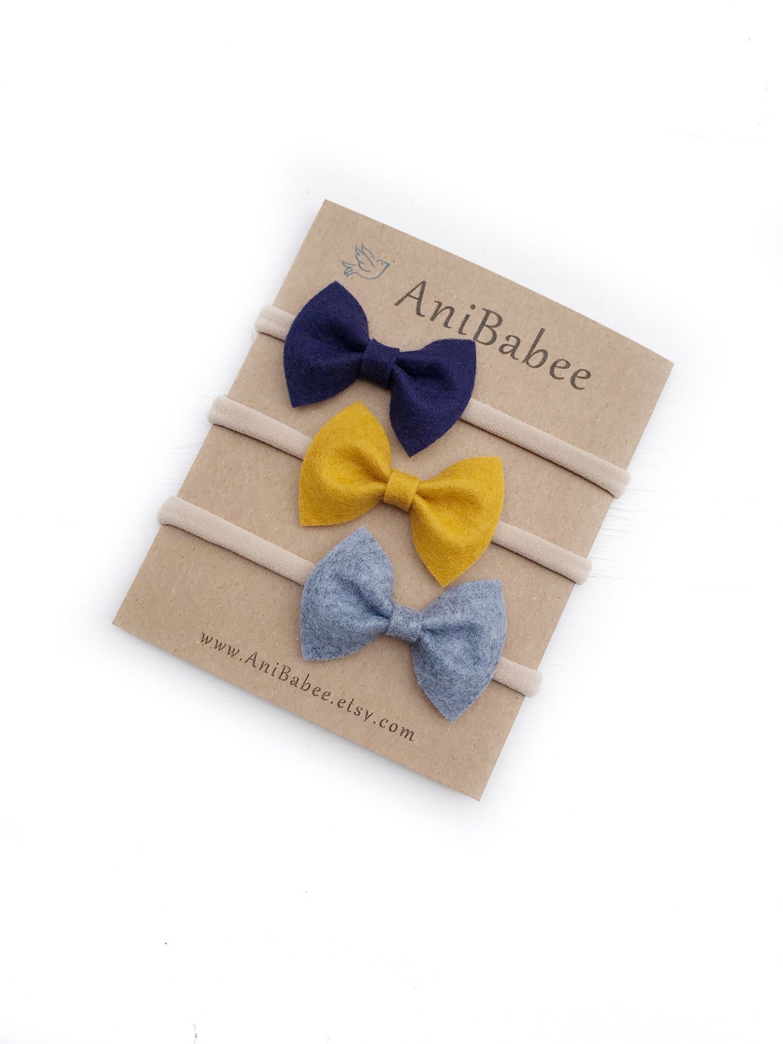 Navy Blue Felt Bow Headband Set Baby Bow Headband Puppy Bow Etsy