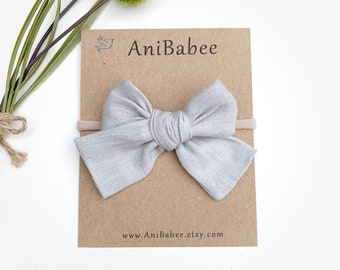 Baby Headband | Baby Bows | Hair Bows | Linen Hair bow | Hand Tied Bows | Hair Clips | Toddler Headband | Newborn Headband | Silver