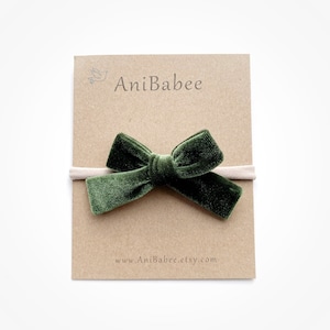 Velvet Hair Bow | Christmas Headband | Green Velvet Bow | Baby Headband | Baby Girl Bow | Hair Clips | Nylon Headband | Velvet Headband