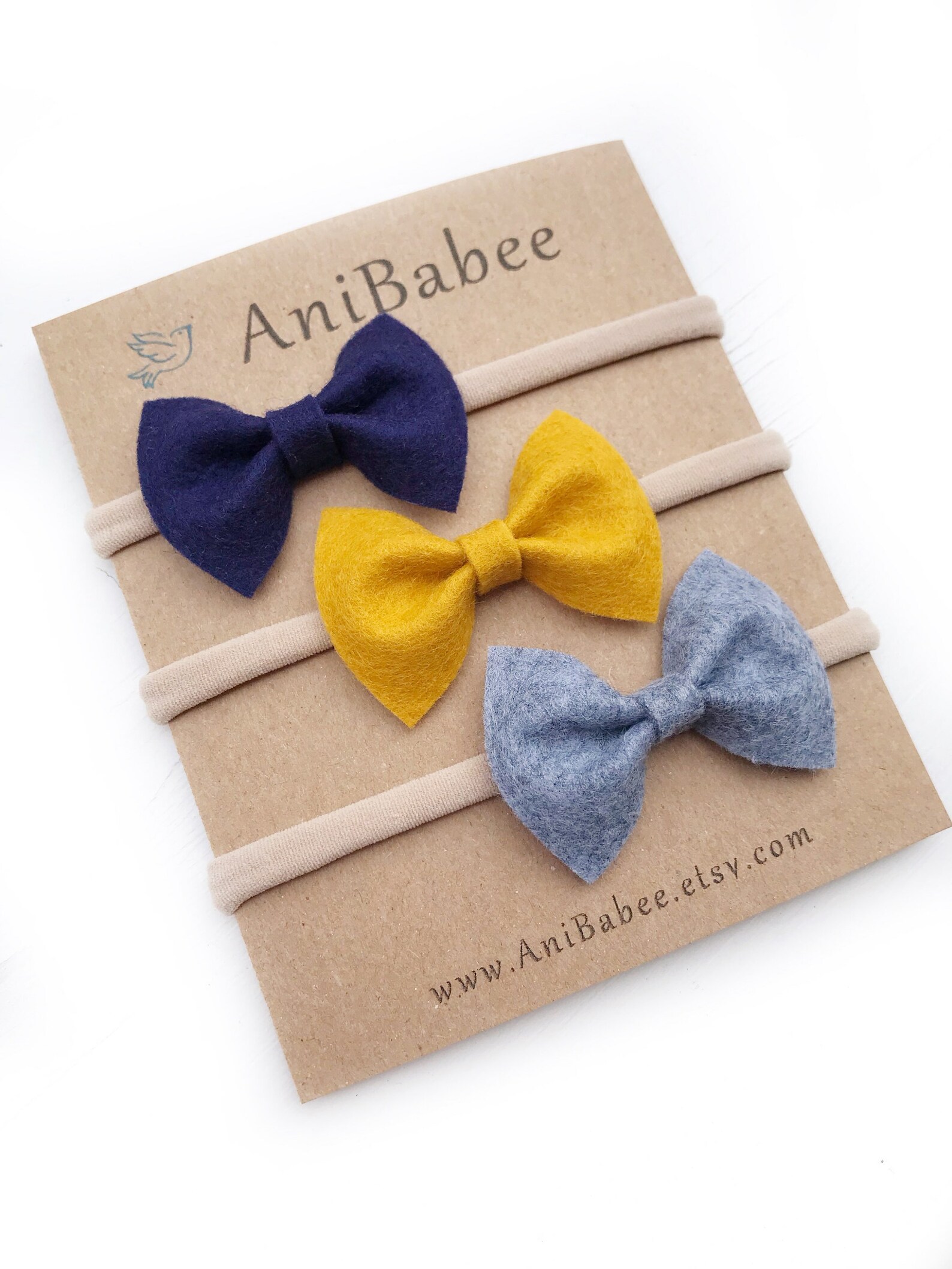 Navy Blue Felt Bow Headband Set Baby Bow Headband Puppy Bow Etsy