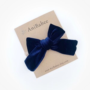 Velvet Hair Bow | Christmas Headband | Velvet Bow | Baby Headband | Baby Girl Bow | Hair Clips | Nylon Headband | Velvet Headband | Navy