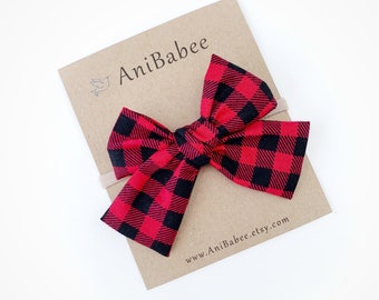 Buffalo Plaid Bow, Baby Christmas Headband, Baby Bows, Baby Headband, Baby Bow Headband, Baby Girl Headband, Buffalo Plaid, Newborn Headband