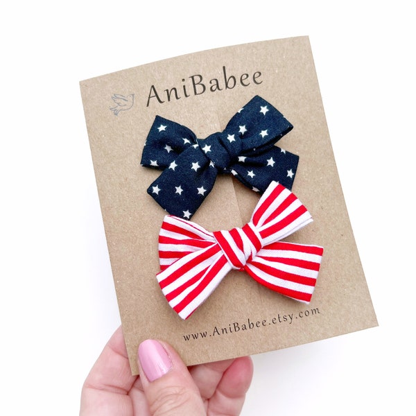 4th of July Piggy Tail Bows, 4th of July Headband, Fourth of July Bow, Baby Headband, Patriotic Hair Bow, Hair Clip, Pigtail Clips, Baby Bow