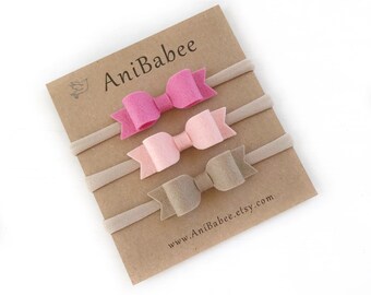 Felt Bow Headband Set, Baby Headband, Baby Bow Headband, Newborn Headband, Felt Hair Bows, Baby Hair Bows, Baby Bows, Baby Headband Bows