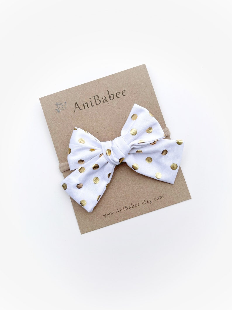 Gold Polka Dot Newborn Headband Baby Bows Hand Tied Bows Linen Hair bow Toddler Headband Hair Clips Hair Bows Baby Headband