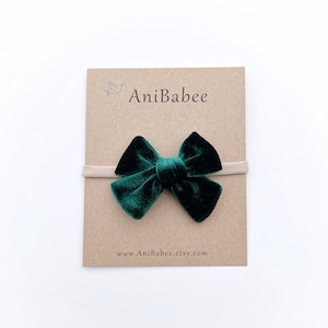 Velvet Hair Bow | Baby Christmas Headband | Green Velvet Bow | Baby Headband | Baby Girl Bow | Hair Clips | Nylon Headband | Velvet Headband