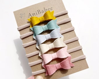 Baby Headband, Bow Headband Set, Baby-Girl Bow Headband, Earth Tone Headband, Felt Bow Headband, Baby Headband Set, Nylon Baby Headband