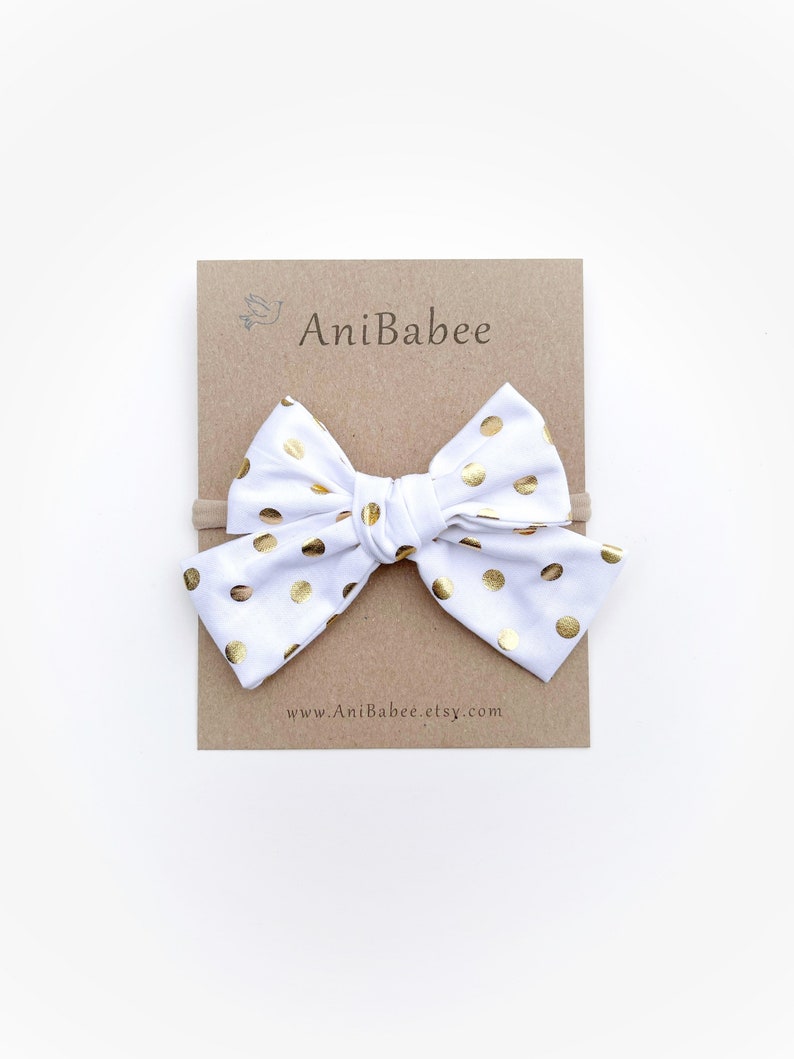 Gold Polka Dot Newborn Headband Baby Bows Hand Tied Bows Linen Hair bow Toddler Headband Hair Clips Hair Bows Baby Headband