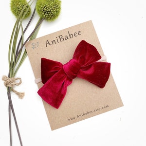 Red Velvet Christmas Hair Bow | Christmas Baby Headband | Red Velvet Bow | Baby Headband | Baby Girl Bow | Hair Clips | Nylon Headband