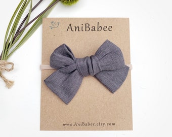 Baby Headband | Baby Bows | Hair Bows | Linen Hair bow | Hand Tied Bows | Hair Clips | Toddler Headband | Newborn Headband | Warm Gray