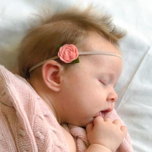 Neutral Baby Flower Headbands, Baby Hair Clips, Blush Flower Headband, Felt Flower Headband, Flower Headband Set, Newborn Headband image 2
