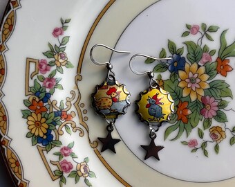 Vintage Tin Earrings, Chickens, Birds, Farm, Poultry, Stainless Steel, Repurposed, Handmade, Upcycled, Sustainable, Refunct