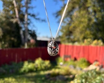 Sterling Silver Miniature Filigree Egg Necklace, Artisan, Collectible, Original, Designer, Refunct