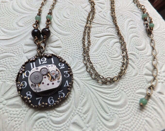 Vintage Watch Part Necklace Black Jade Agate Repurposed Etsy