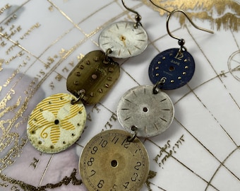 Vintage Watch Face Earrings, Gold, Brass, Bespoke, Steampunk, Clock, Time, Sustainable, Horology, Numerical Repurposed, Upcycled, Mismatched