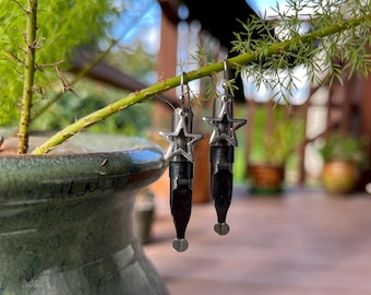 Upcycled Pen Nib Earrings, Academia, Writer, Ink, Repurposed, Handmade, Sustainable, Lightweight, Reuse, Poet, Scroll, Stars, Steel