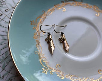 Upcycled Pen Nib Earrings, Writer, Ink, Repurposed, Handmade, Sustainable, Steel, Lightweight, Reuse, Poet, Scroll, Academia, Refunct