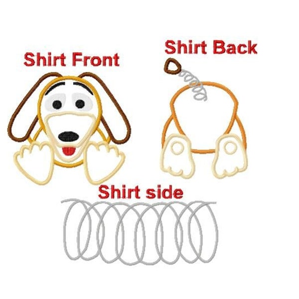 Chemise devant - côté - le motif du dos personnage inspiré souris Land Ride jouet livre Slinkee chien broderie Applique Design téléchargement