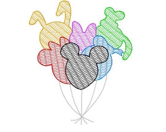 Quick Bean Stitch Character Inspired Balloons Embroidery Design 5 sizes - Instant Digital Download