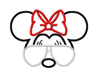 Miss Mouse Inspired with Designer Sun Glasses Embroidery Applique Design Instant Download Digital File