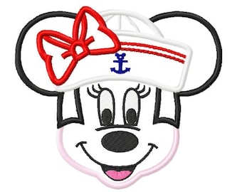 Character Mouse Inspired Full Face with Sailor Cap Hat Cruise Anchor Embroidery Applique Design