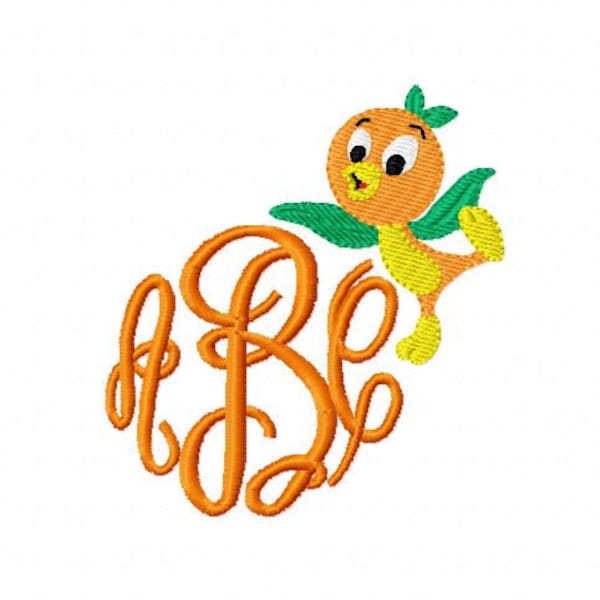 Character Inspired Orange Looking Bird Embroidery Filled Design for Monogram Initials Topper- Instant Download