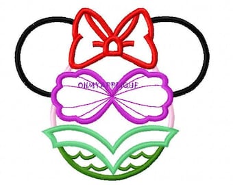 Character Inspired Miss Mouse Princess Mermaid Embroidery Applique Design Instant Download Digital File