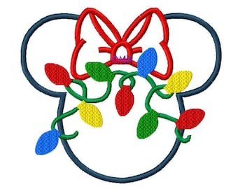 Character Inspired Mouse Stitchout Filled Christmas Tangled Lights with bow Embroidery Applique Design