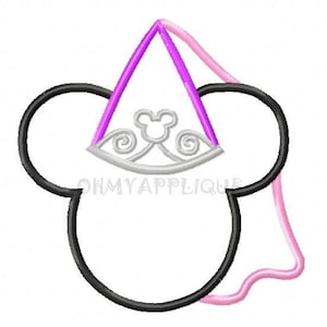 Personaggio ispirato mouse principessa cappello ricamo applique design Instant Download file digitale