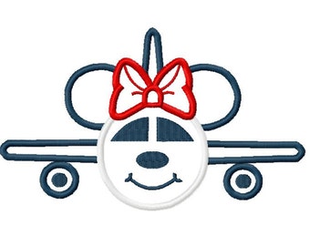 Character Inspired Jet Plane with Bow Theme Embroidery Applique Design