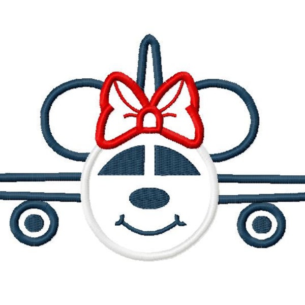 Character Inspired Jet Plane with Bow Theme Embroidery Applique Design