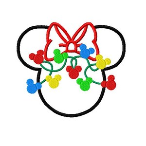 Character Inspired Miss Mouse Head Stitchout Filled Christmas Lights Embroidery Applique Design - NEW 5 SIZES