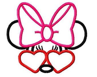 Miss Mouse Inspired with Heart Glasses Embroidery Applique Design Instant Download Digital File