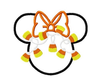 Character Inspired Miss Mouse Stitchout Filled Halloween Fall Tangled Candy Corn Lights with Bow Embroidery Applique Design