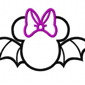 Character Miss Mouse Big Bat with Bow Monogram Initial Embroidery Applique Design